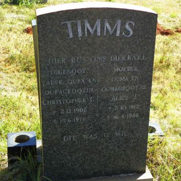 TIMMS Christopher C. 1906-1971 &amp; Alice J. 1912-1988