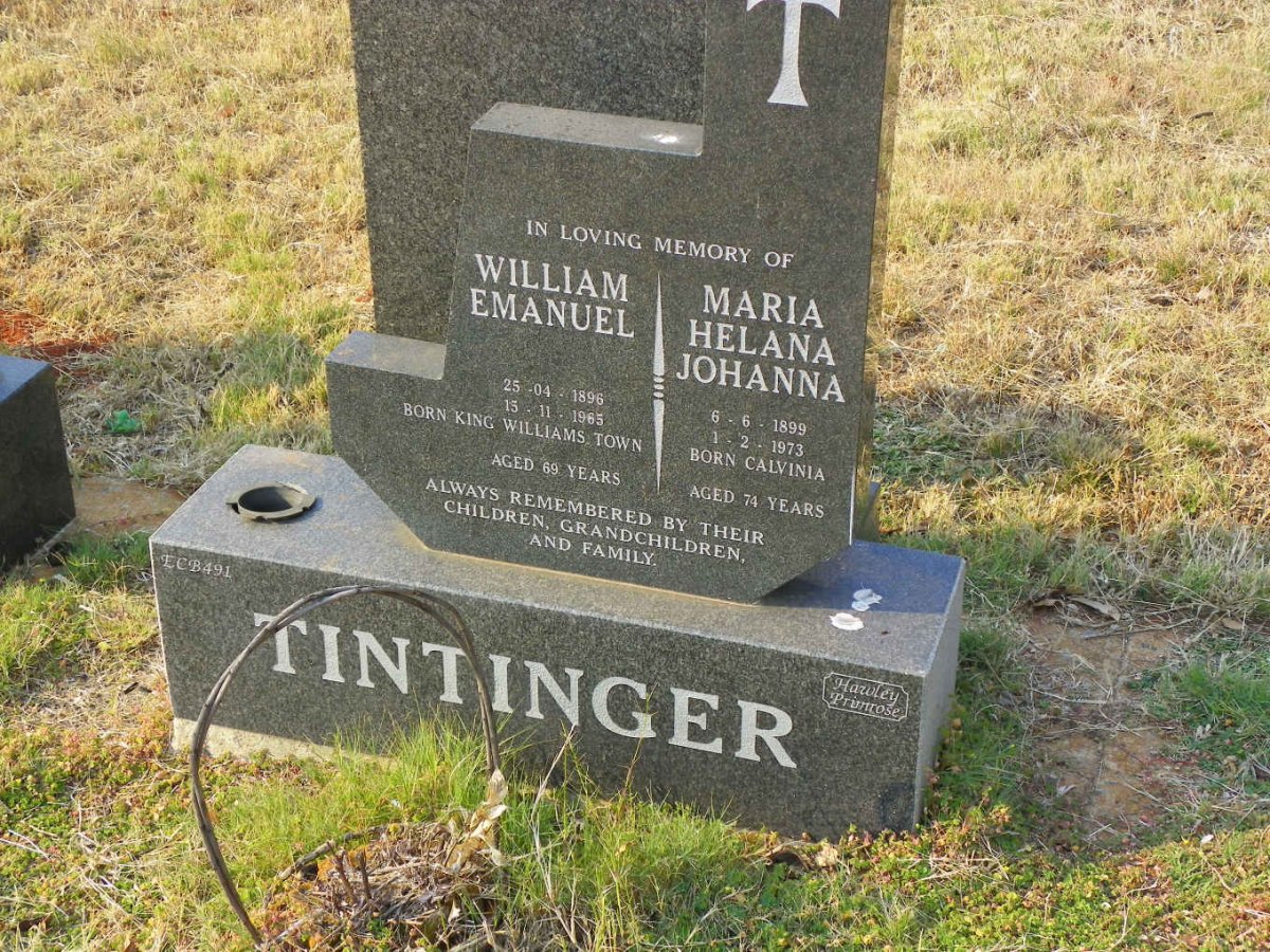 TINTINGER William Emanuel 1896-1965 &amp; Maria Helana Johanna 1899-1973