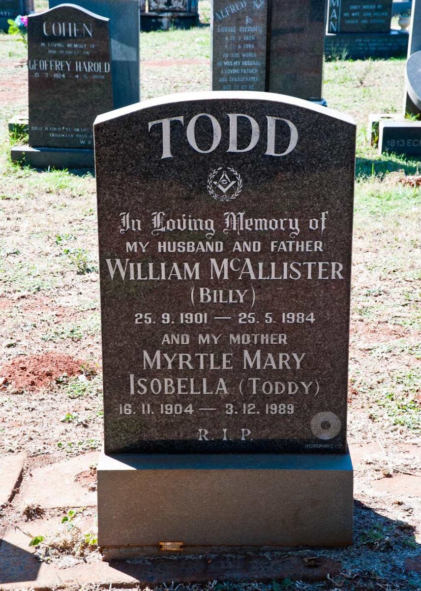 TODD William McAllister 1901-1984 &amp; Myrtle Mary Isobella 1904-1989