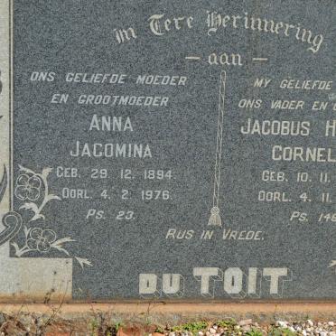 TOIT Jacobus Hermanus Cornelius, du 1890-1961 &amp; Anna Jacomina 1894-1976