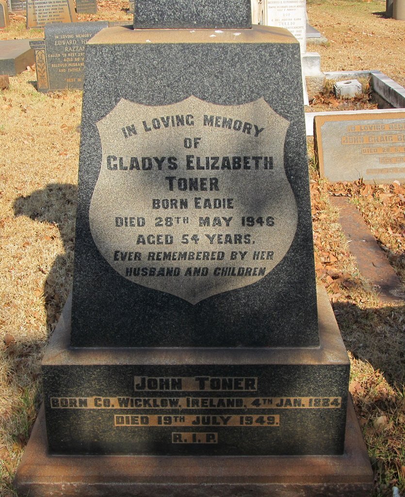 TONER John 1884-1949 &amp; Gladys Elizabeth EADIE -1946