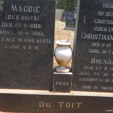 TOIT Christiaan Petrus, du 1912-1978 &amp; Maggie BRITS 1909-1995 :: DU TOIT Brenda 1945-1995