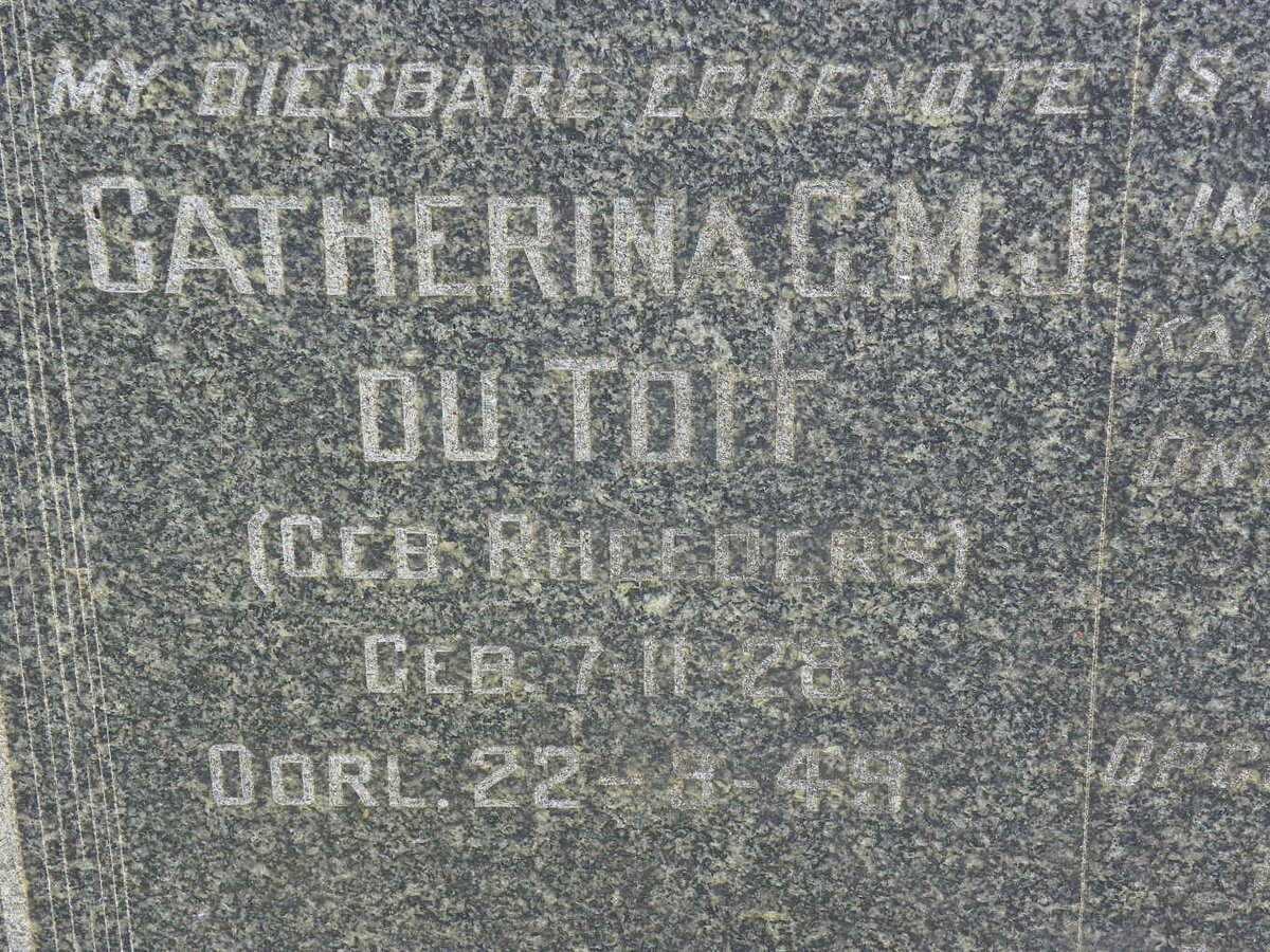 TOIT Catherina G.M.J., du nee RHEEDERS 1928-1949