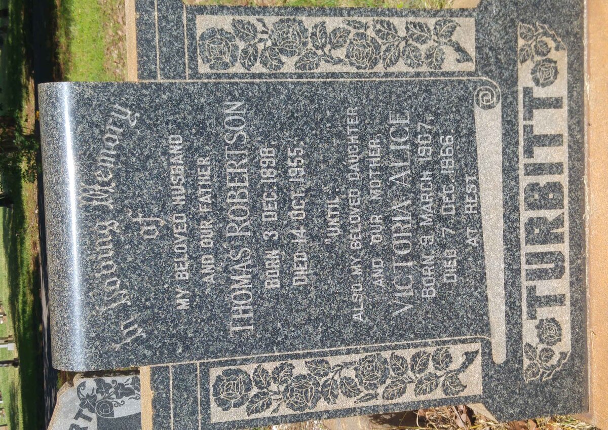 TURBITT Thomas Robertson 1898-1955 &amp; Victoria Alice 1907-1966