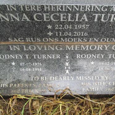 TURNER Rodney 1946-2009 &amp; Anna Cecelia 1957-2016 :: TURNER Rodney T. 1976-1994