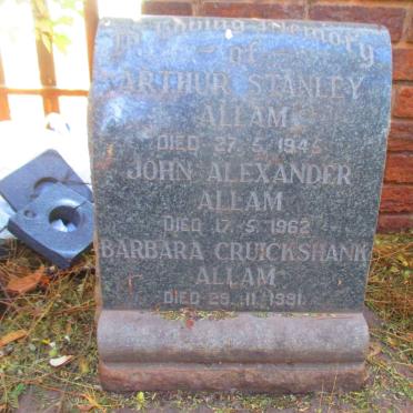 ALLAM Arthur Stanley  -1945 :: ALLAM John Alexander  -1962 :: ALLAM Barbara Cruickshank -1991