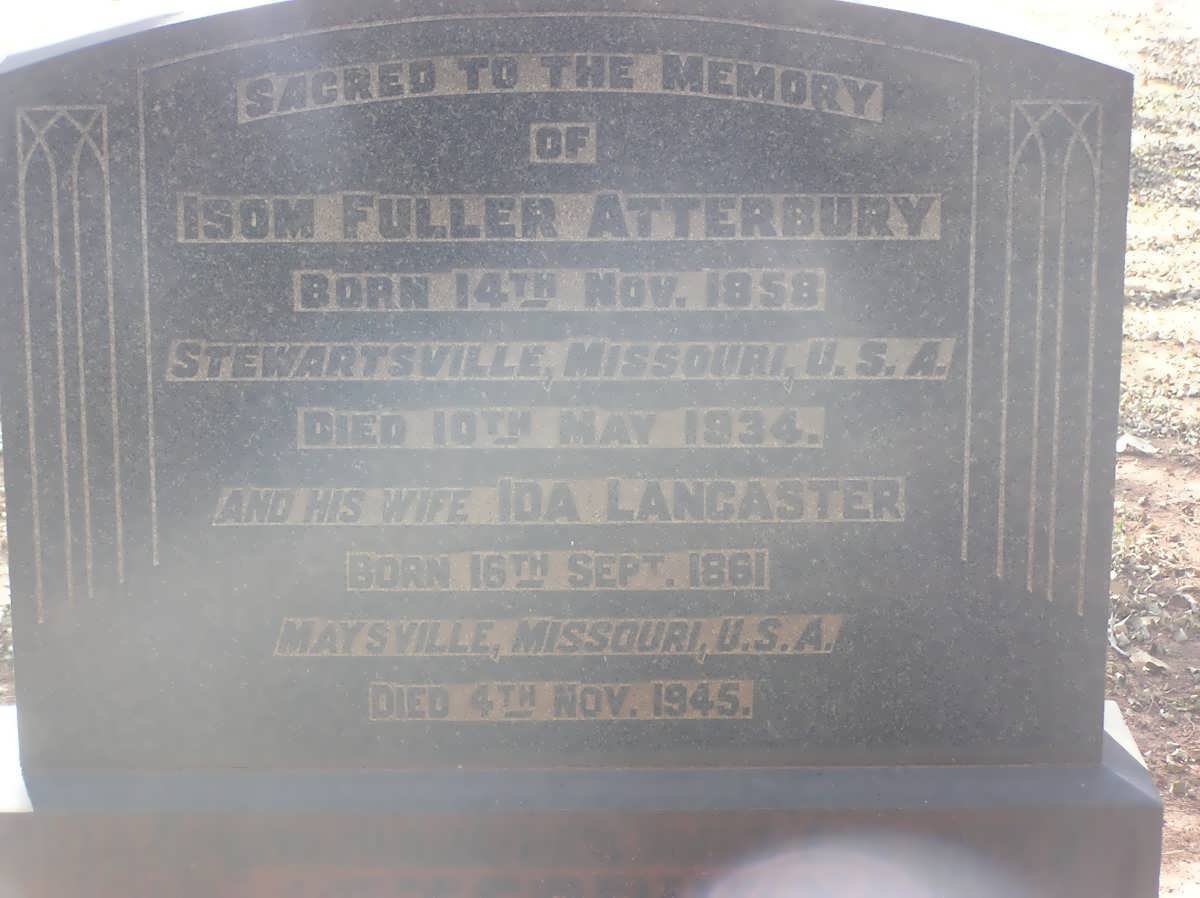 ATTERBURY Isom Fuller 1858-1934 &amp; Ida LANCASTER 1861-1945