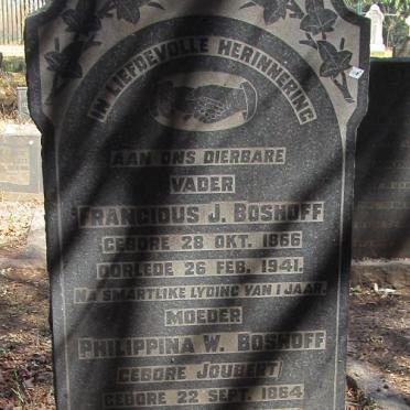 BOSHOFF Francious J. 1866-1941 &amp; Philippina W. JOUBERT 1864-1944