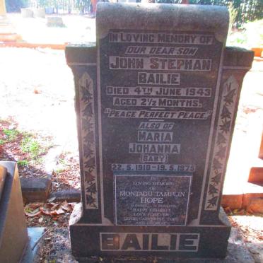 BAILIE John Stephan -1943 :: BAILIE Maria Johanna 1910-1975 :: HOPE Montagu Tamplin 1931-1976