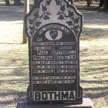 BOTHMA Paul Phillipus 1890-1940 &amp; Petronella Dailina C.M. 1891-1948