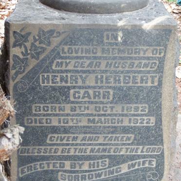 CARR Henry Herbert 1892-1922