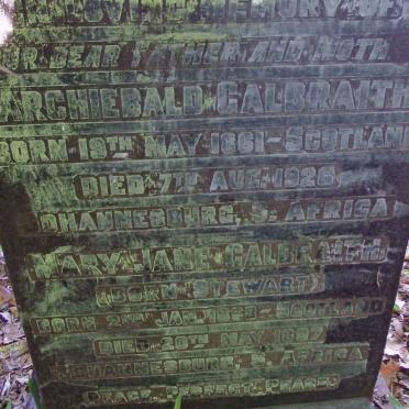 GALBRAITH Archiebald 1861-1926 &amp; Mary Jane STEWART 1869-1897