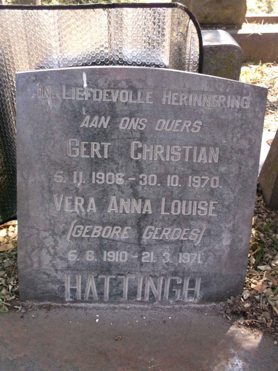 HATTINGH Gert Christian 1906-1970 &amp; Vera Anna Louise GERDES 1910-1971