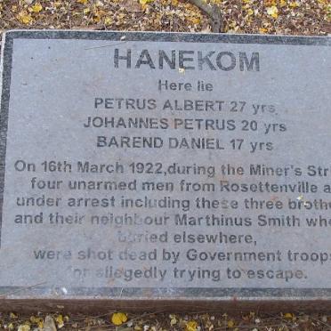 HANEKOM Petrus Albert -1922 :: HANEKOM Johannes Petrus -1922 :: HANEKOM  Barend Daniel -1922