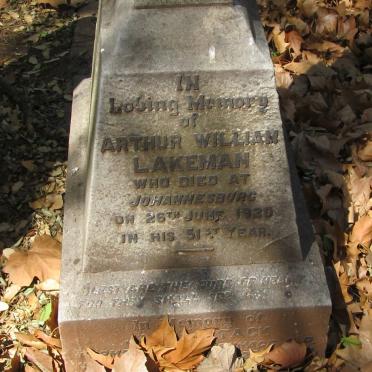 LAKEMAN Arthur William -1920