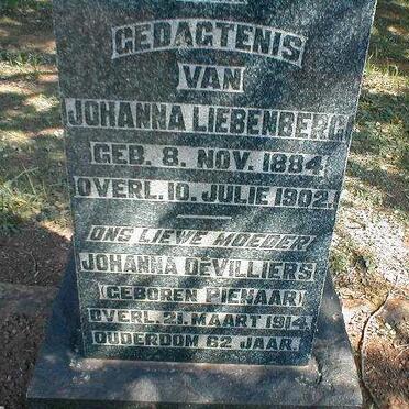 LIEBENBERG Johanna 1884-1902 :: DE VILLIERS Johanna nee PIENAAR 1852-1914