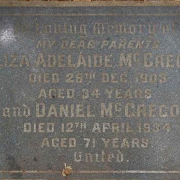 McGREGOR Daniel -1934 &amp; Eliza Adelaide -1903