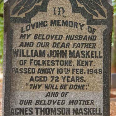 MASKELL William John -1948 &amp; Agnes Thomson -1970