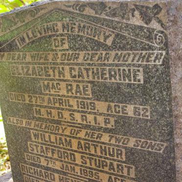 MacRAE Elizabeth Catherine :: -1919 :: STUPART William Arthur Stafford -1895 :: STUPART Richard Henry -1907