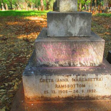 RAMSBOTTOM William Henry 1894-1960 & Anna Margaretha 1906-1992