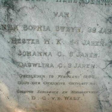 STEYN Anna Sophia 1858-1896 &amp; Hester H.K. 1882-1896 :: STEYN Johanna C. 1891-1896 :: STEYN Dauwlina C. 1893-1896