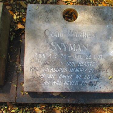 SNYMAN Craig Warren 1974-1976