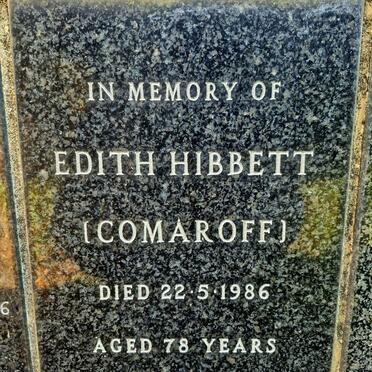 HIBBETT Edith nee COMAROFF -1986