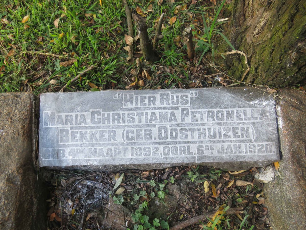 BEKKER Maria Christiana Petronella nee OOSTHUIZEN 1892-1920