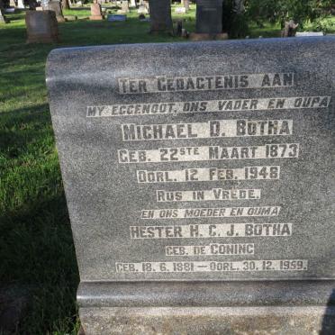 BOTHA Michael D. 1873-1948 &amp; Hester H.C.J. DE CONING 1881-1959