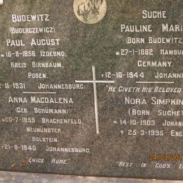 BUDEWITZ Paul August 1856-1931 &amp; Anna Magdalena SCHUMANN 1859-1940
