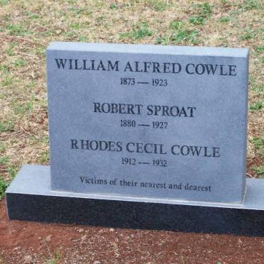 COWLE William Alfred 1873-1923 :: SPROAT Robert 1880-1927 :: COWLE Rhodes Cecil 1912-1932