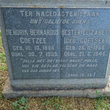 COETZEE Hendrik Bernardus 1866-1939 &amp; Hester Elizabeth COETSEE 1868-1946