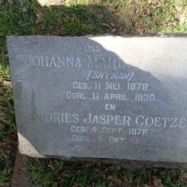 COETZEE Andries Jasper 1876-1951 &amp; Johanna Maria SNYMAN 1878-1930