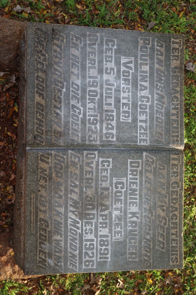 COETZEE Poulina nee VORSTER 1846-1923 :: KRUGER Drienie nee COETZEE  1891-1926