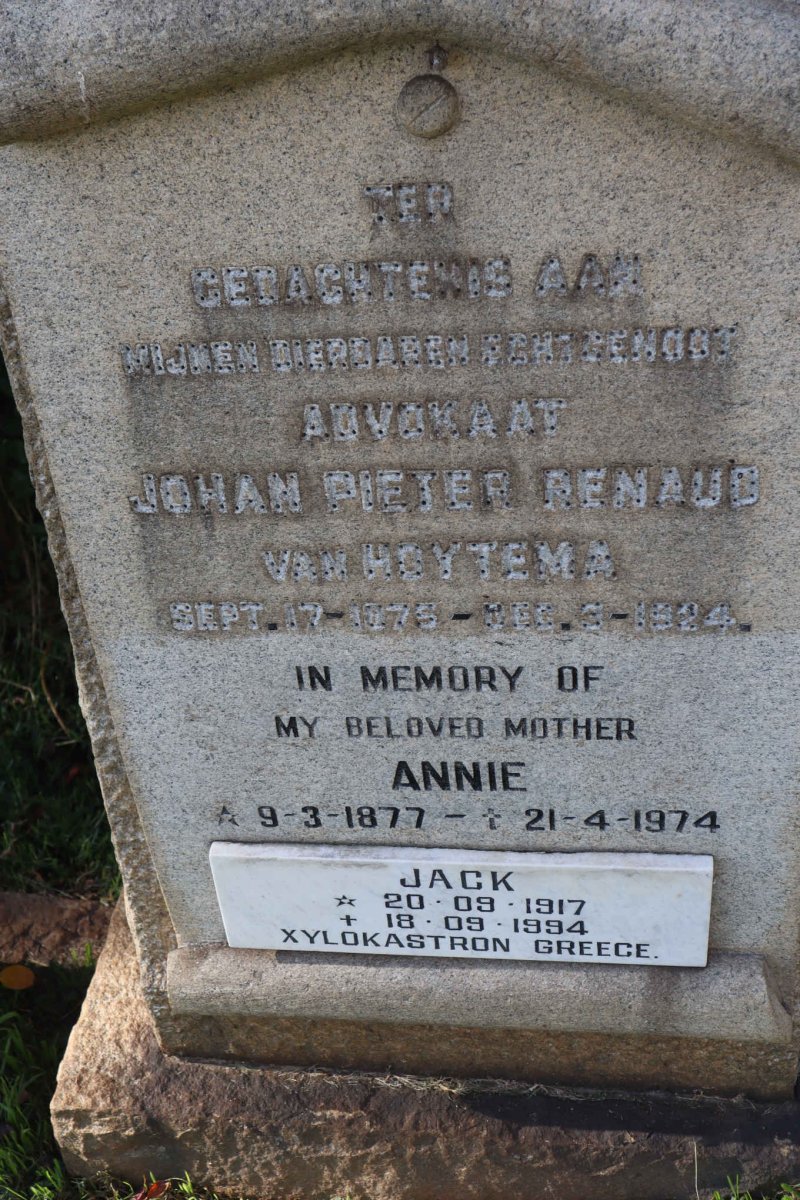 HOYTEMA Johan Pieter Benaud, van 1875-1924 &amp; Annie 1877-1974