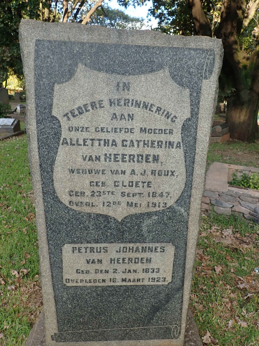 HEERDEN Petrus Johannes, van 1833-1923 &amp; Allettha Catherina weduwee ROUX nee CLOETE 1847-1913
