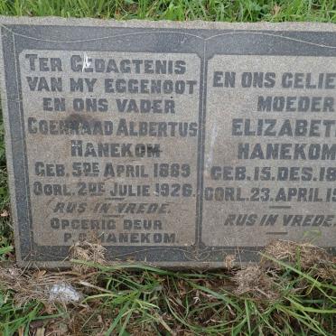 HANEKOM Coenraad Albertus 1889-1926 &amp; Elizabeth 1873-1942