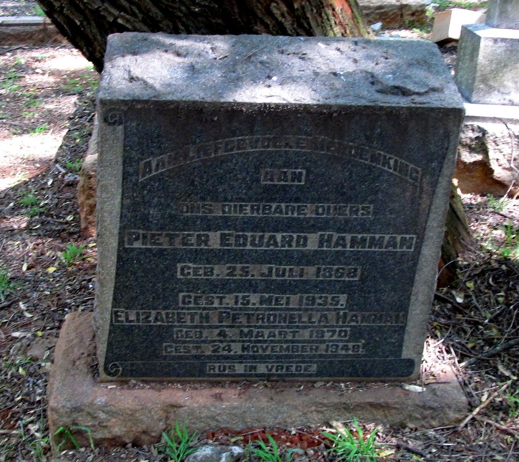 HAMMAN Pieter Eduard 1868-1935 &amp; Elizabeth Petronella 1870-1948