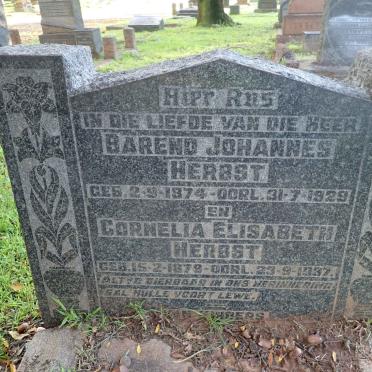 HERBST Barend Johannes 1874-1929 &amp; Cornelia Elisabeth 1879-1937
