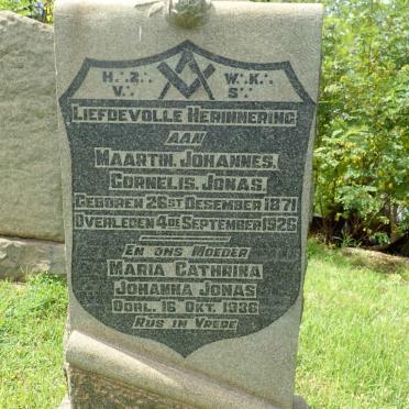JONAS Maartin Johannes Cornelis 1871-1926 &amp; Maria Cathrina Johanna -1936