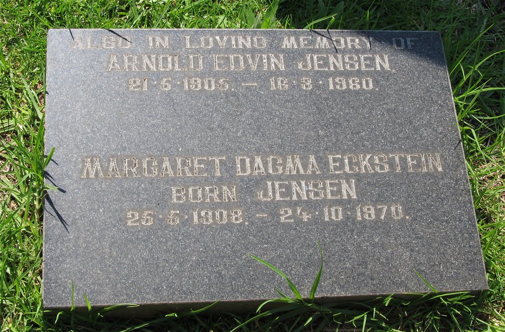 JENSEN Arnold Edvin 1905-1960 :: ECKSTEIN Margaret Dagma nee JENSEN 1908-1970