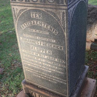 KLOPPER Johannes Frederick 1897-1923