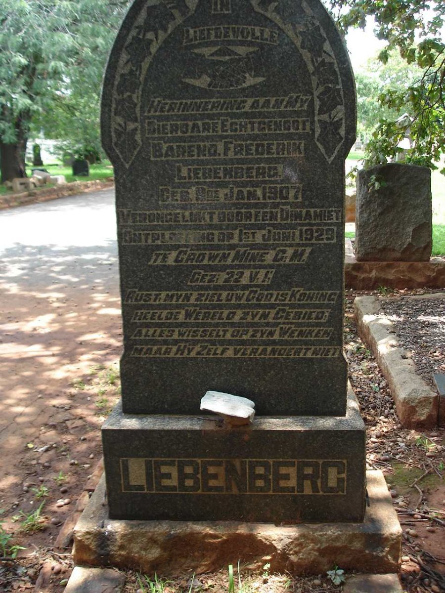 LIEBENBERG Barend Frederik 1907-1929