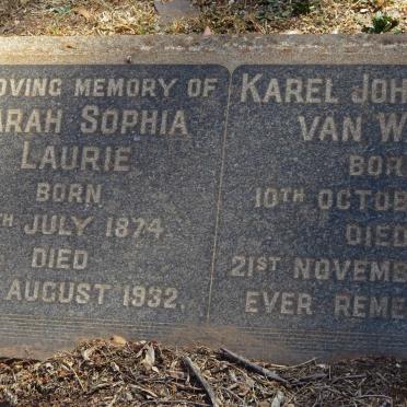 LAURIE Sarah Sophia 1874-1932 :: VAN WYK Karel John Peter 1897-1943