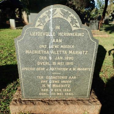 MARNITZ H.W. 1865-1943 &amp; Magrietha Aletta 1880-1915
