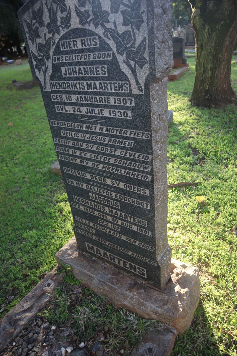 MAARTENS Jacobus Hermanus 1856-1931 :: MAARTENS Johannes Hendrikis 1907-1930