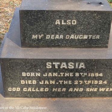 MCCABE James Henry -1923 &amp; Anastasia -1937 :: MCCABE Stasia 1894-1924