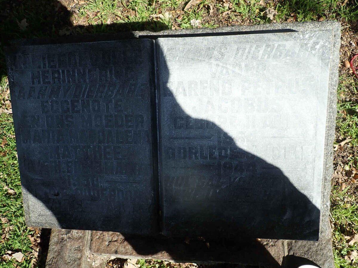 MATTHEE Barend Petrus Jacobus 1864-1944 &amp; Maria Magdalena -1930