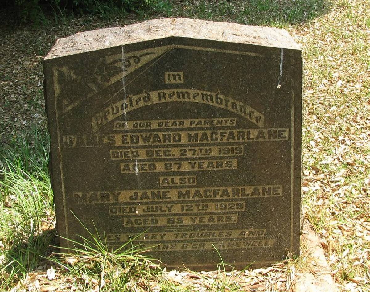 MACFARLANE James Edward -1919 &amp; Mary Jane -1929