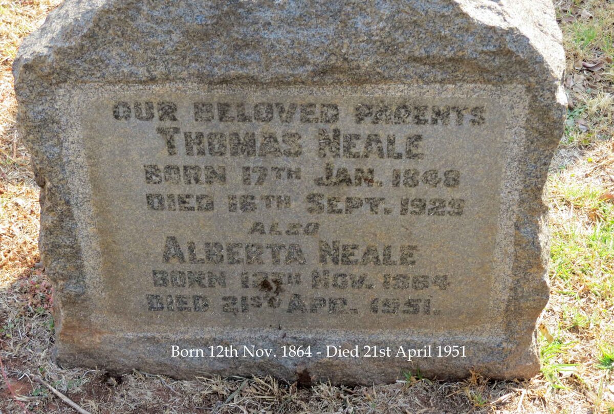 NEALE Thomas 1848-1929 &amp; Alberta 18?4-1951